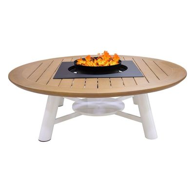 Round Natual Teak /Off White Fire Pit Table