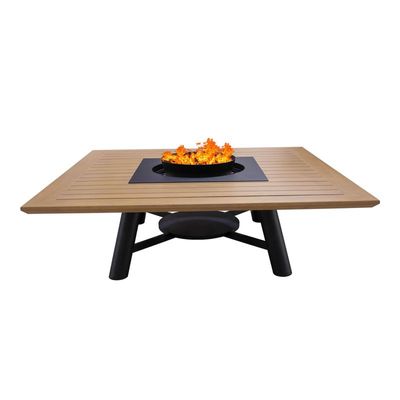 Large Square Fire pit Table color Natural Teak & Black model A