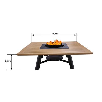 Large Square Fire pit Table color Natural Teak & Black model A