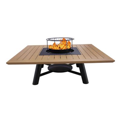 Large Square Fire pit Table color Natural Teak & Black model A