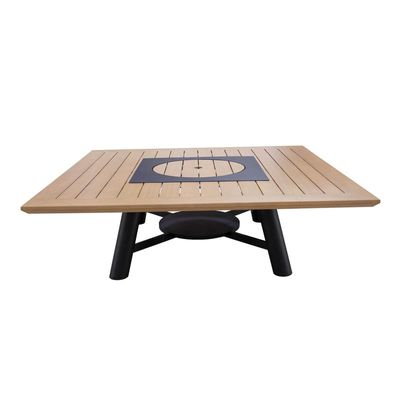 Large Square Fire pit Table color Natural Teak & Black model A