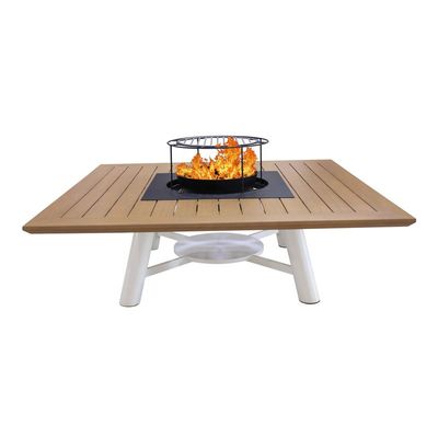 Square Natural Teak /Off White Fire Pit Table