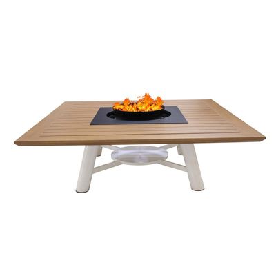 Square Natural Teak /Off White Fire Pit Table