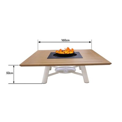 Square Natural Teak /Off White Fire Pit Table