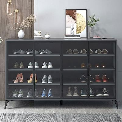 Shoe Rack Cabinet with Glass Doors Tempered Glass Shoe Storage Cabinet Spacious 6-Tier Storage with Adjustable Shelves, Soft Closing Hinges and Ambient Lighting - Black