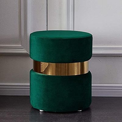 Maple Home Round Ottoman Velvet Reflective Gold Band Footrest Mushroom Stool Soft Padded Seat Vanity Chairs Make-up Living Bedroom Furniture