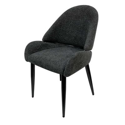 Maple Home Dining Chair Boucle Fabric Rounded Backrest Low Arm Lamb Wool Modern Matte Black Metal Legs Leisure Living Indoor Furniture