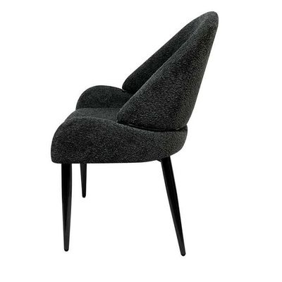 Maple Home Dining Chair Boucle Fabric Rounded Backrest Low Arm Lamb Wool Modern Matte Black Metal Legs Leisure Living Indoor Furniture