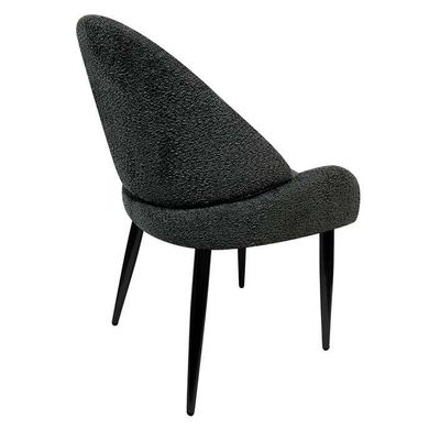 Maple Home Dining Chair Boucle Fabric Rounded Backrest Low Arm Lamb Wool Modern Matte Black Metal Legs Leisure Living Indoor Furniture