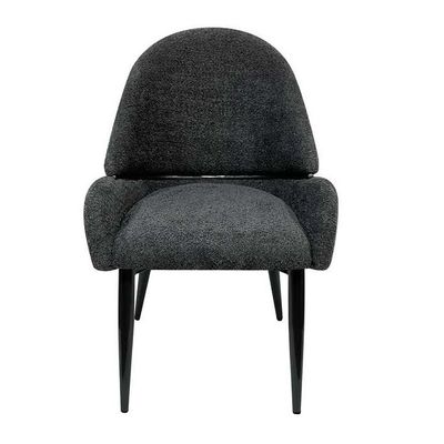 Maple Home Dining Chair Boucle Fabric Rounded Backrest Low Arm Lamb Wool Modern Matte Black Metal Legs Leisure Living Indoor Furniture