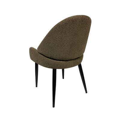 Maple Home Dining Chair Boucle Fabric Rounded Backrest Low Arm Lamb Wool Modern Matte Black Metal Legs Leisure Living Indoor Furniture