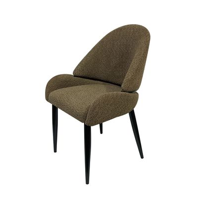 Maple Home Dining Chair Boucle Fabric Rounded Backrest Low Arm Lamb Wool Modern Matte Black Metal Legs Leisure Living Indoor Furniture