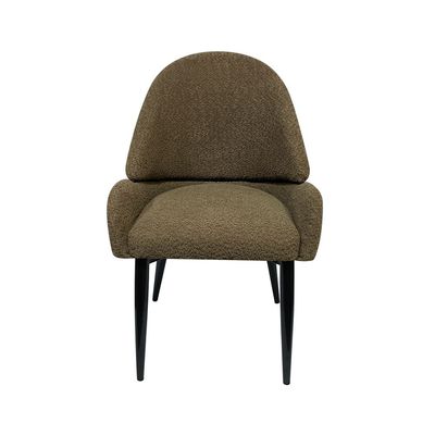 Maple Home Dining Chair Boucle Fabric Rounded Backrest Low Arm Lamb Wool Modern Matte Black Metal Legs Leisure Living Indoor Furniture