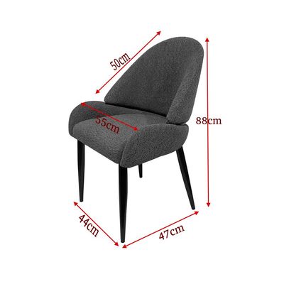 Maple Home Dining Chair Boucle Fabric Rounded Backrest Low Arm Lamb Wool Modern Matte Black Metal Legs Leisure Living Indoor Furniture