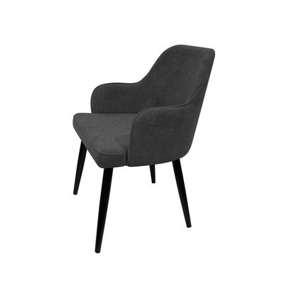 Maple Home Dining Chair Soft Fabric Rounded armrests Curved Backrest Black Metal Legs Comfortable Wide Seat Lounge Living Office Furniture