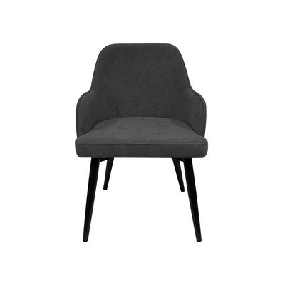 Maple Home Dining Chair Soft Fabric Rounded armrests Curved Backrest Black Metal Legs Comfortable Wide Seat Lounge Living Office Furniture