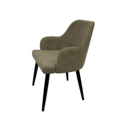 Maple Home Dining Chair Soft Fabric Rounded armrests Curved Backrest Black Metal Legs Comfortable Wide Seat Lounge Living Office Furniture