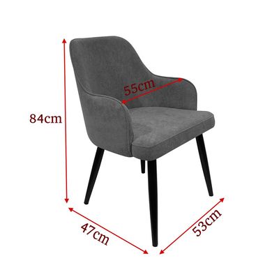 Maple Home Dining Chair Soft Fabric Rounded armrests Curved Backrest Black Metal Legs Comfortable Wide Seat Lounge Living Office Furniture