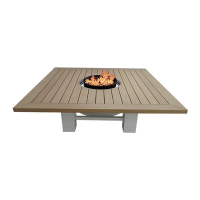 Square Fire Pit Table Color Natural Teak & White