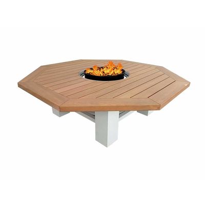 Octagon Fire Pit Table Color Natural Teak & White