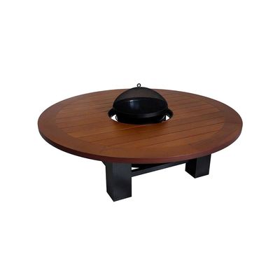 Round Fire Pit Table Color Dark Mahogany & Black