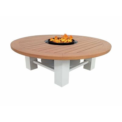 Round Fire Pit Table Color Natural Teak & White