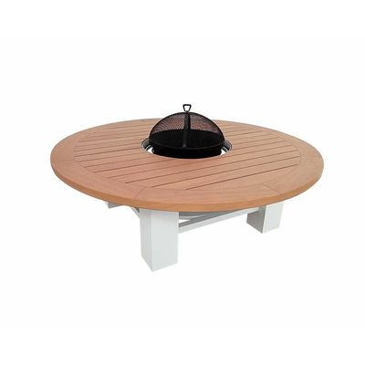 Round Fire Pit Table Color Natural Teak & White