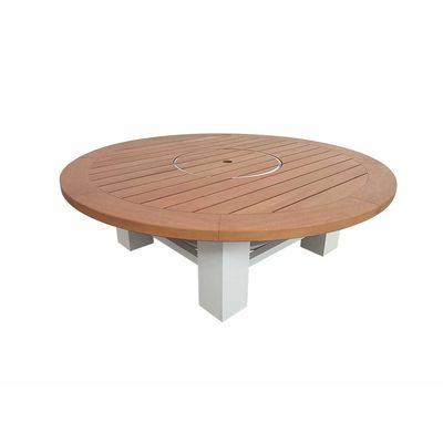 Round Fire Pit Table Color Natural Teak & White