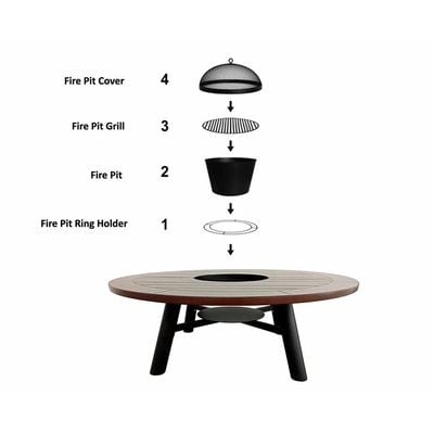 Small Round Fire Pit Table Color Dark Mahogany & Black