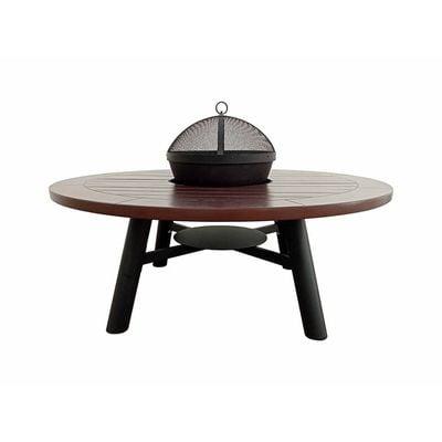 Small Round Fire Pit Table Color Dark Mahogany & Black