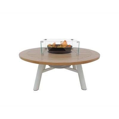 Small Round Fire Pit Table Color Natural Teak & White