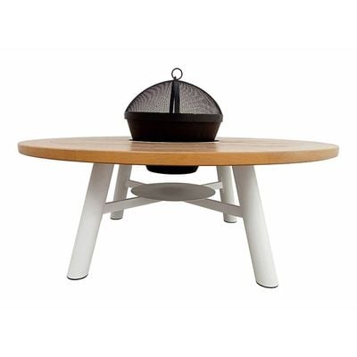 Small Round Fire Pit Table Color Natural Teak & White