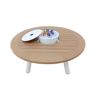 Small Round Fire Pit Table Color Natural Teak & White