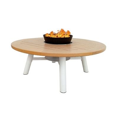 Small Round Fire Pit Table Color Natural Teak & White