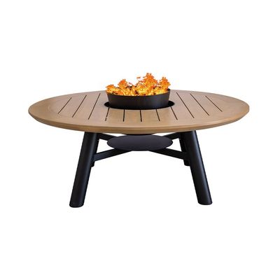 Small Round Fire Pit Table Color Natural Teak & Black