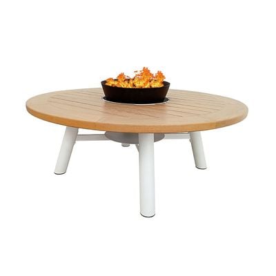 Small Round Fire Pit Table Color Natural Teak & Off White