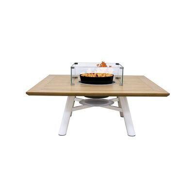 Small Square Fire Pit Table Color Natural Teak & White