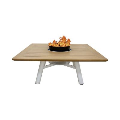 Small Square Fire Pit Table Color Natural Teak & White