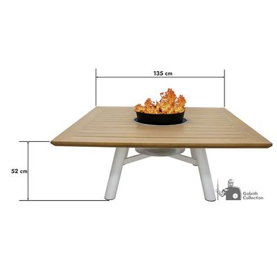 Small Square Fire Pit Table Color Natural Teak & White