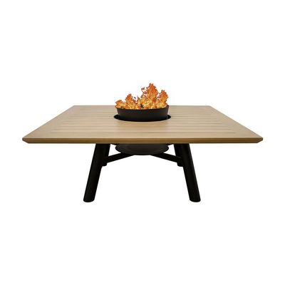 Small Square Fire Pit Table Color Natural Teak & Black