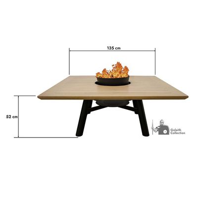 Small Square Fire Pit Table Color Natural Teak & Black