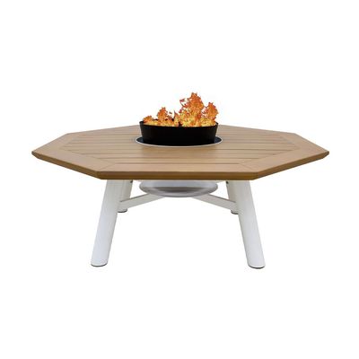 Small Octagon Fire Pit Table Color Natural Teak & White