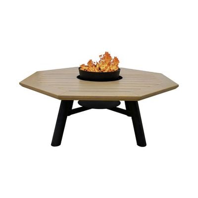 Small Octagon Fire Pit Table Color Natural Teak & Black