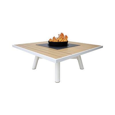 Small Square Fire Pit Table Color Natural Teak & White - Aluminium Frame