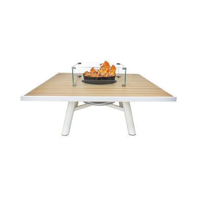 Small Square Fire Pit Table Color Natural Teak & White - Aluminium Frame