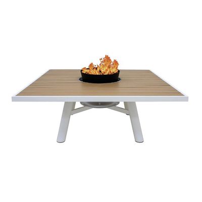 Small Square Fire Pit Table Color Natural Teak & White - Aluminium Frame