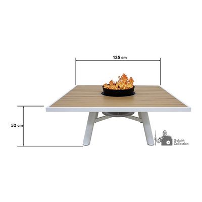 Small Square Fire Pit Table Color Natural Teak & White - Aluminium Frame