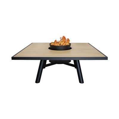 Small Square Fire Pit Table Color Natural Teak & Black - Aluminium Frame