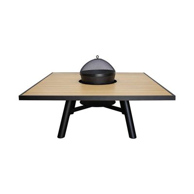 Small Square Fire Pit Table Color Natural Teak & Black - Aluminium Frame