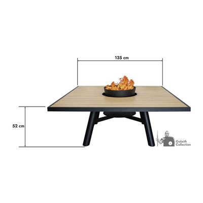 Small Square Fire Pit Table Color Natural Teak & Black - Aluminium Frame